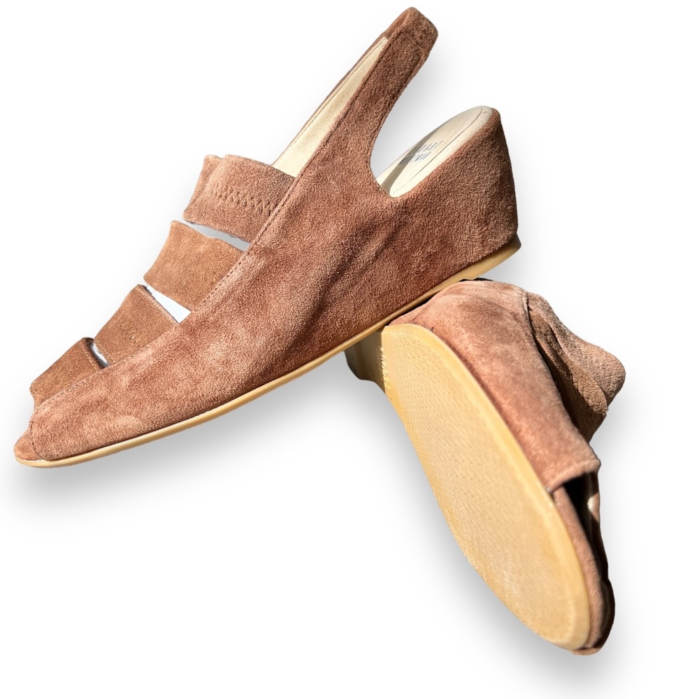 Stuart Weitzman Sling Back Neutral Tan Wedge Sandals, size 8